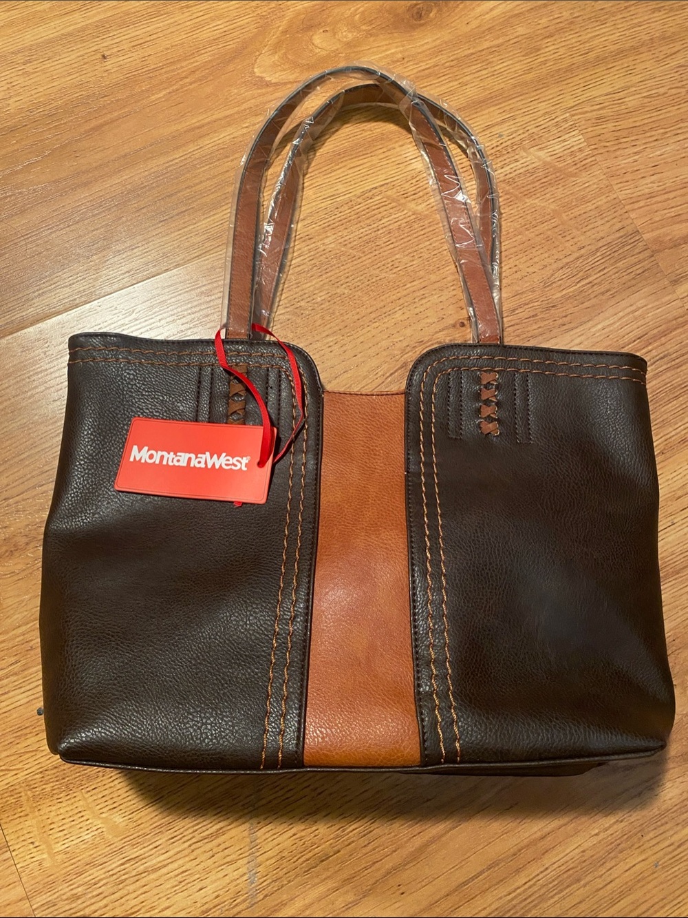 Montana West Dark Brown & Tan Two-Tone Leather Satchel